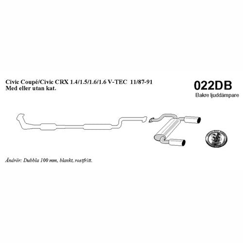 Bagpotte Honda Civic 1.4/1.5/1.6 1987-1991, sport større rørdimension - Simons