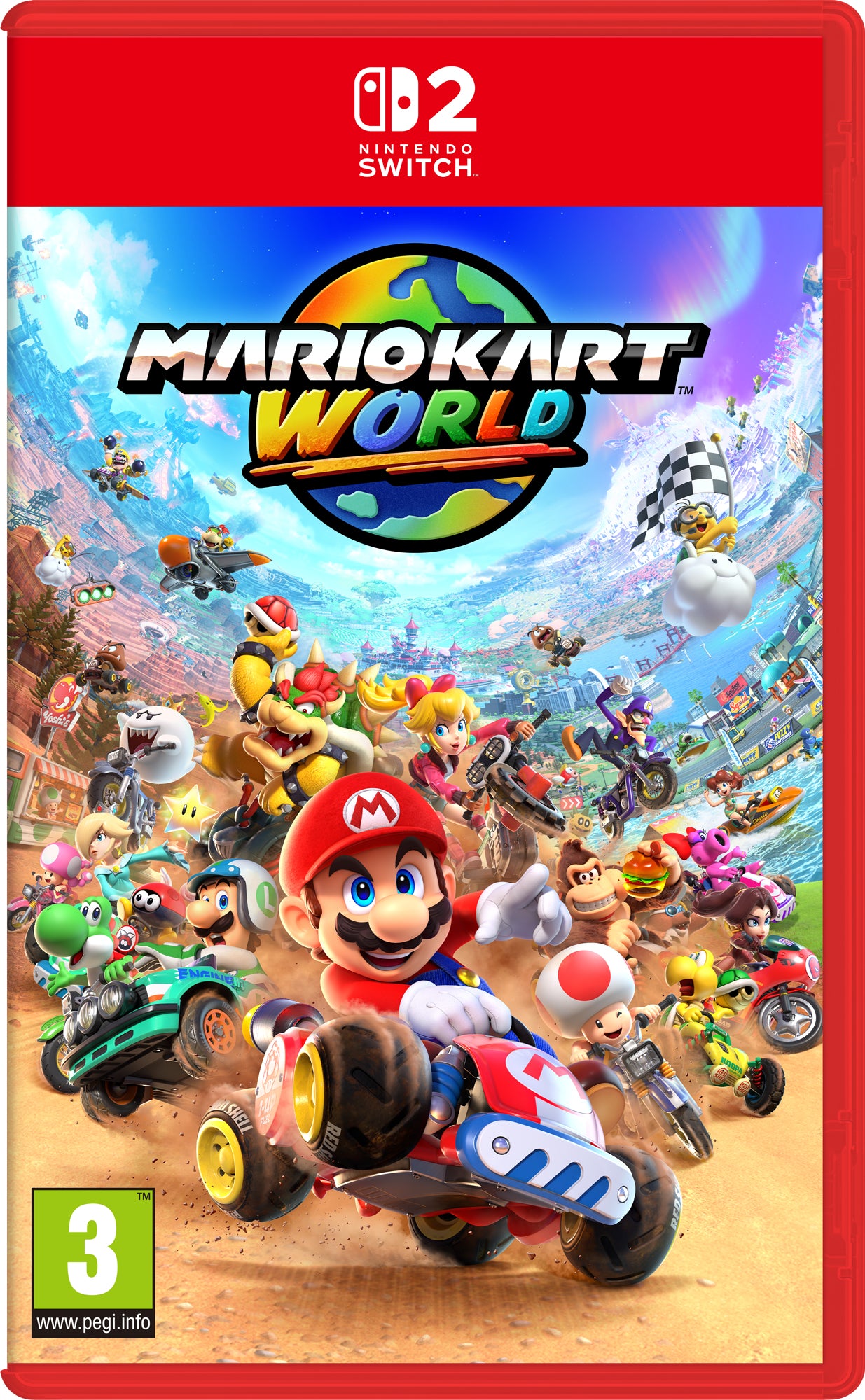 Nintendo Mario kart world Standard Forenklet kinesisk, Traditionelt kinesisk, Tysk, Hollandsk, Engelsk, Spansk, Fransk, Italiensk, Japansk, Koreansk, Portugisisk, Russisk Nintendo Switch 2