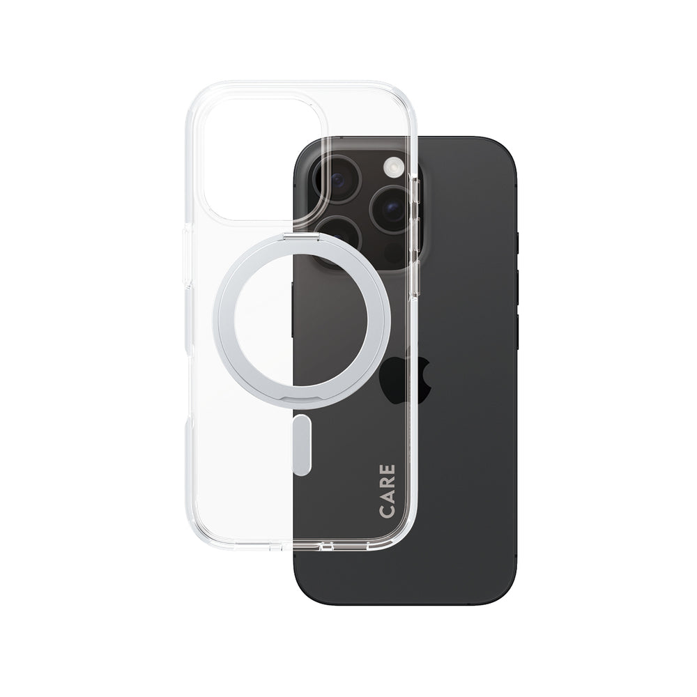 PanzerGlass CARE by Feature Case Transparent w. Silver Kickstand & MagSafe iPhone 16 Pro Beskyttelsescover Transparent