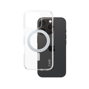 PanzerGlass CARE by Feature Case Transparent w. Silver Kickstand & MagSafe iPhone 16 Pro Beskyttelsescover Transparent