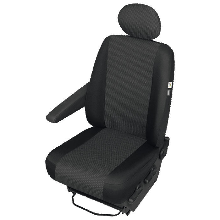 Sædeovertræk til VAN enkeltsæde førerside koksgrå, 100% polyester inkl. nakkestøtte & kroge - Kegel