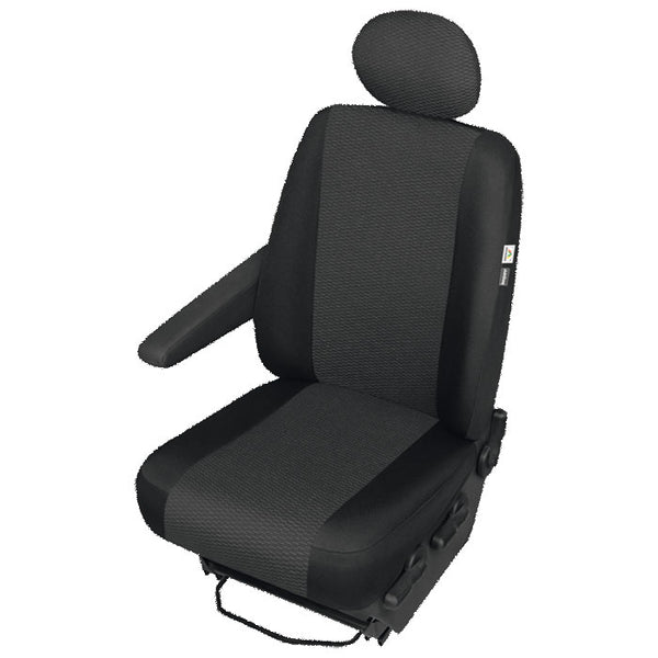 Sædeovertræk til VAN enkeltsæde førerside koksgrå, 100% polyester inkl. nakkestøtte & kroge - Kegel