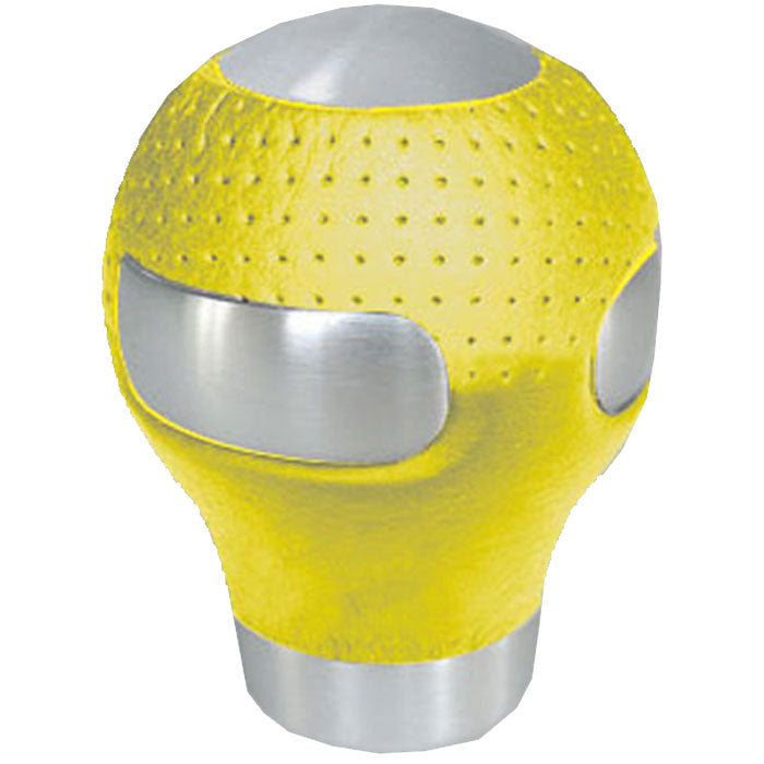 Rund gearknop i aluminium med gul læderoverflade - universel 8/10/12/14 mm, Avant