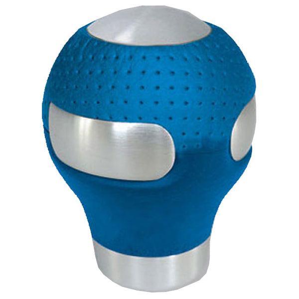 Gearknop rund alu./blå læder - universel 8/10/12/14 mm installation, avant