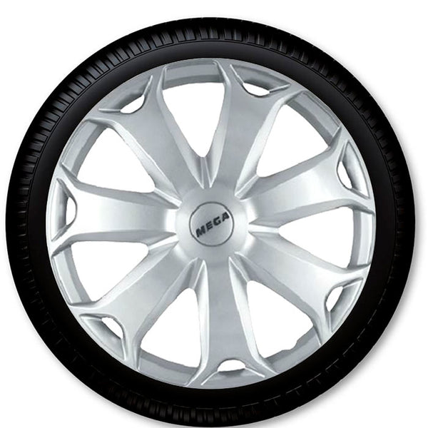 14 sølv hjulkapselsæt 4 stk - slagfast plast, let montering, sikre clips - Coverline