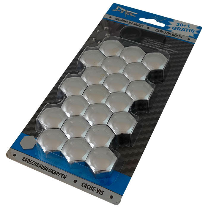 Møtrikskjuler 21 stk 21 mm crom med afmonteringsværktøj - Coverline