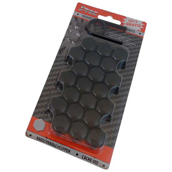 Møtrikskjuler 21 stk 21 mm sort med afmonteringsværktøj - Coverline
