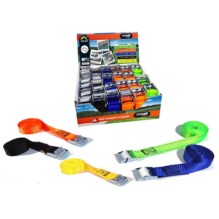 Bagagerem sortiment 23 stk. - spænderemme 0,5 - 3,0 m, 250 kg brudstyrke - jumbo