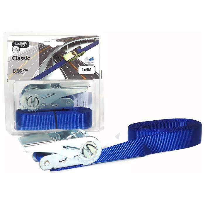 Bagagerem 500 cm / 25 mm med mekanisk spænde og krog, blå - Jumbo