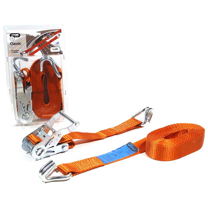 Bagagerem 6 m x 38 mm med Click-spænde og krog, 2000 kg brudstyrke - Jumbo