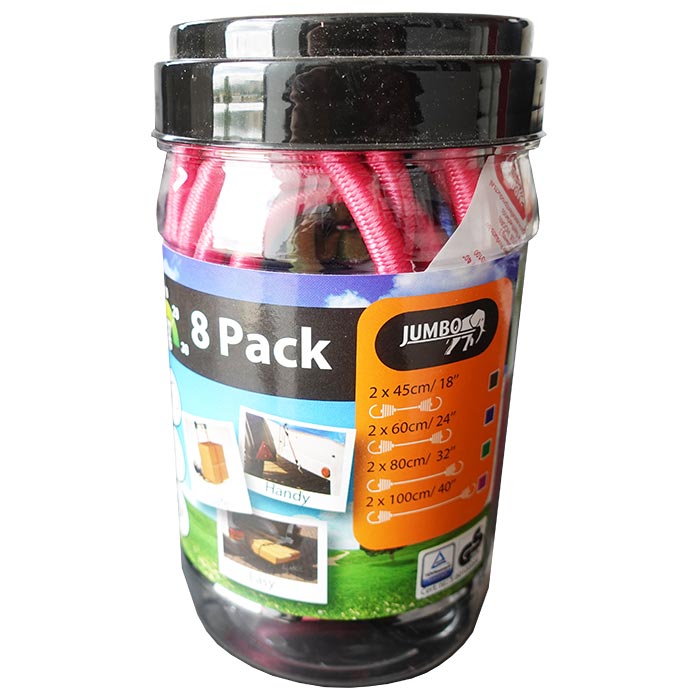 Bagagestropper sæt 8 stk forskellige længder i opbevaringsbøtte - Jumbo