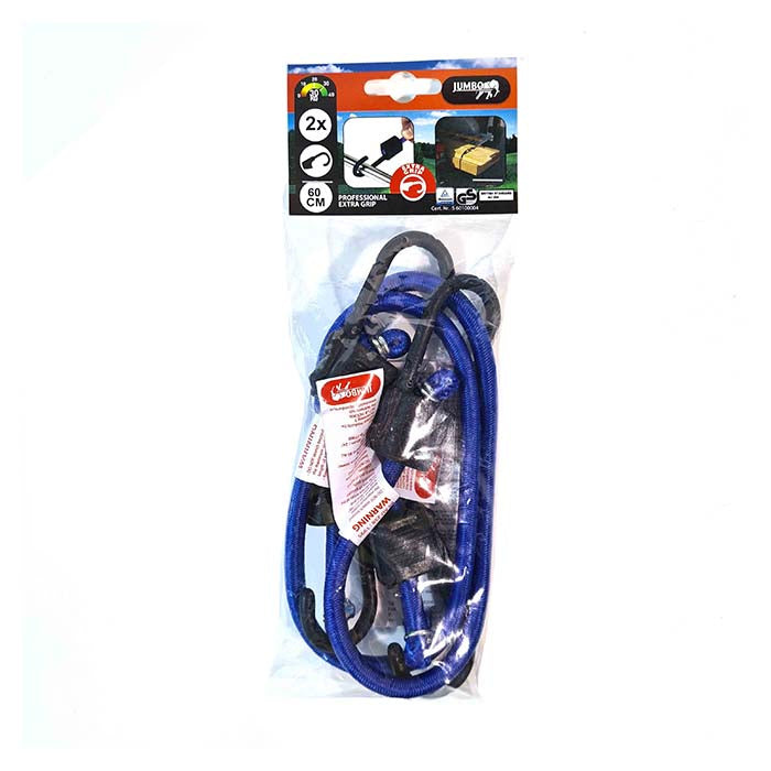 Bagagestrop 60 cm blå, kraftig med stålkroge - Jumbo