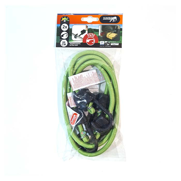 Bagagestrop 80 cm grøn, kraftig med plastikovertrukne kroge, 30 kg brudstyrke - Jumbo