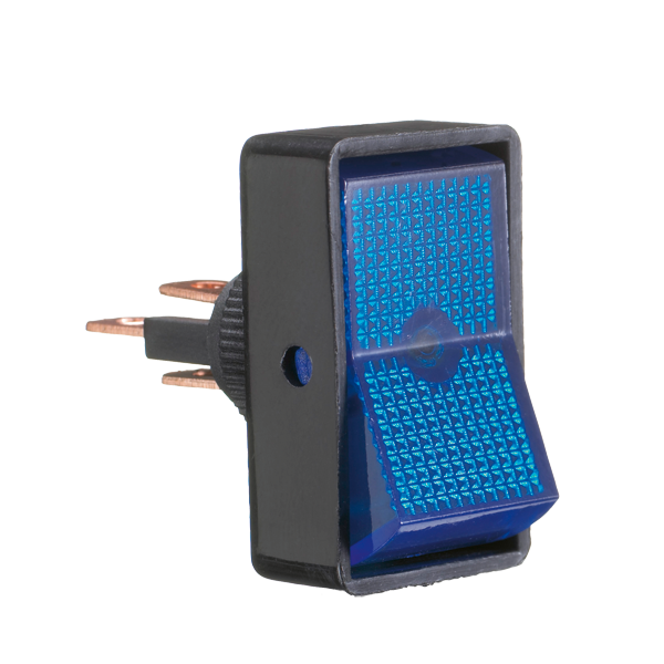 Firkantet On-Off kontakt 16A blå med kontrollys - Robinson