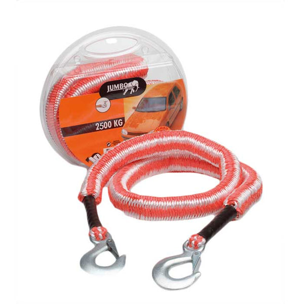 Elastisk slæbetov 2500 kg 1,5 - 3 m 16 mm orange med karabinhager - Jumbo