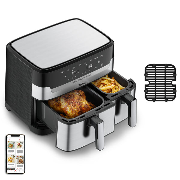 Tefal Dual Easy Fry & Grill EY905D Dobbelt 8,3 L Enkeltstående 2700 W Varmluftsteger Rustfrit stål
