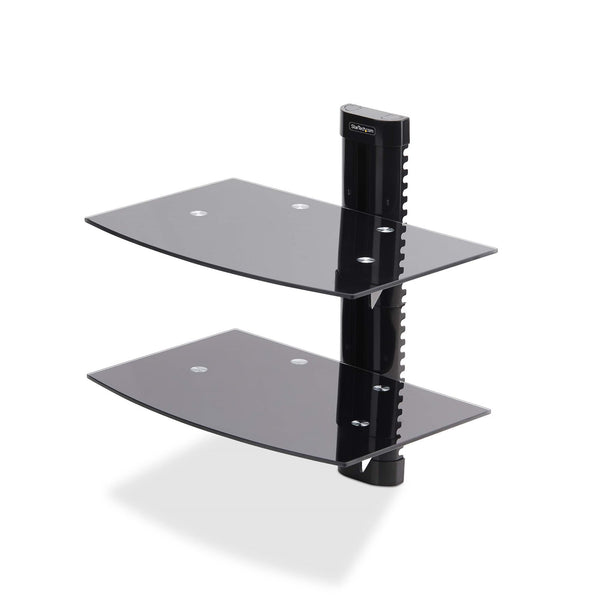 StarTech.com Dual Floating Wall-Mounted AV Shelves, Adjustable Height Shelf For Under TV, Organize A/V Equipment On Black Tempered Glass Shelves Hylde Audio-/videokomponenter