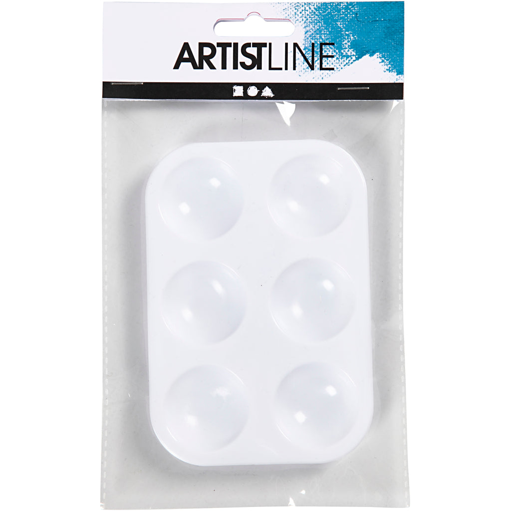 Palette, Rektangulær palette med 6 rum, str. 13x8,5 cm, hvid, 1 stk.