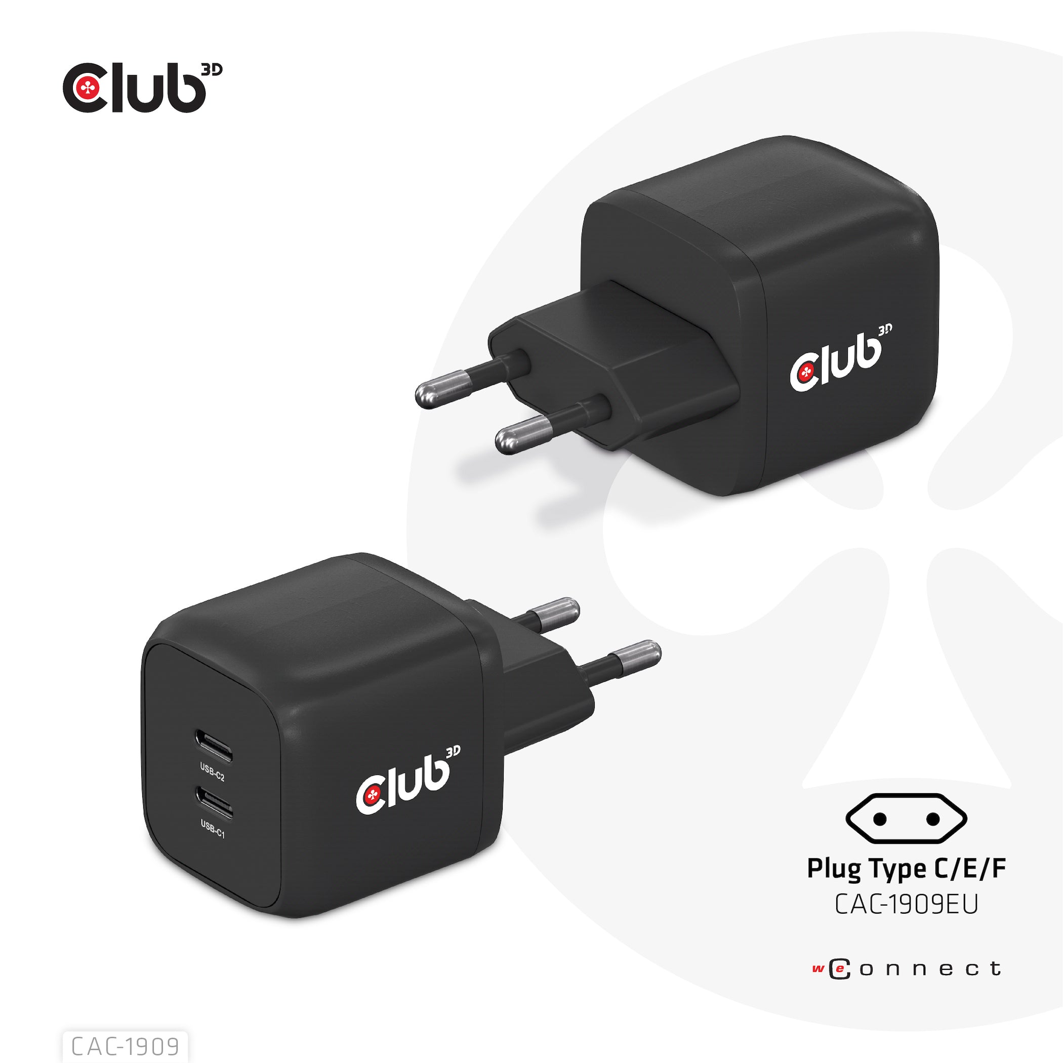 Club 3D CAC-1909EU 45Watt GaN Strømforsyningsadapter