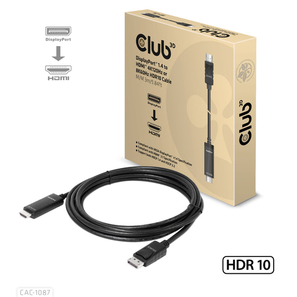 Club 3D CAC-1087 DisplayPort 1.4 to HDMI 3m Sort
