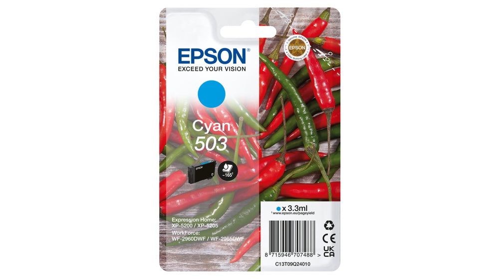 Epson 503 Singlepack Cyan 165 sider Blæk C13T09Q24010
