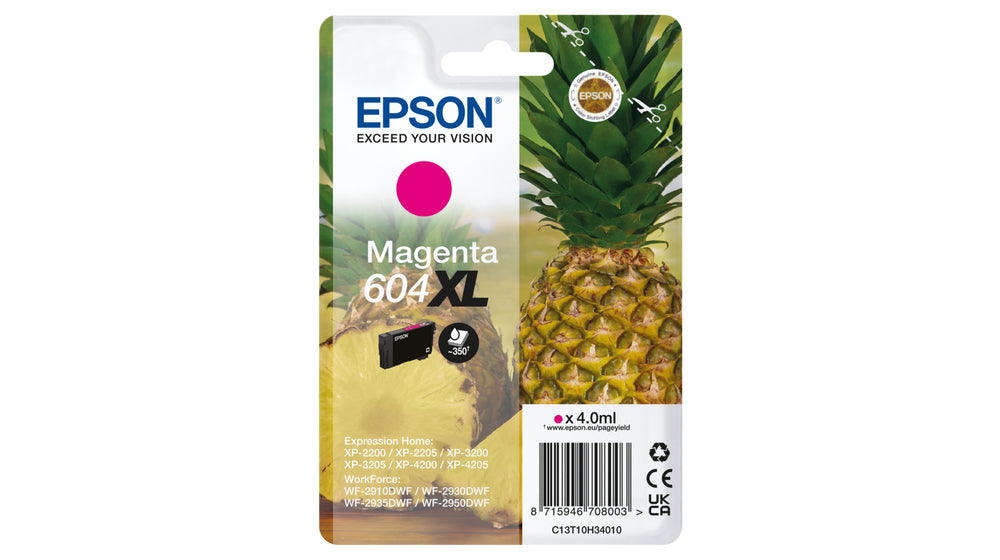 Epson 604XL Magenta 350 sider Blæk C13T10H34010