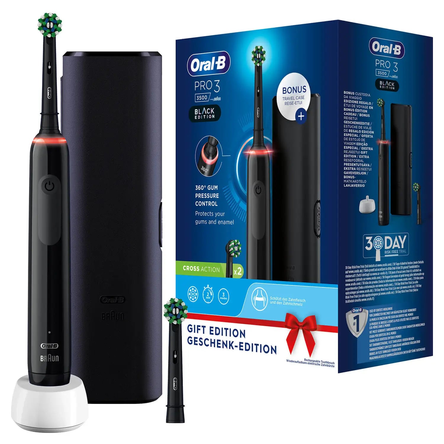 Oral-B - Pro3 Black + Extra CA Børste Hoved + Rejseetui