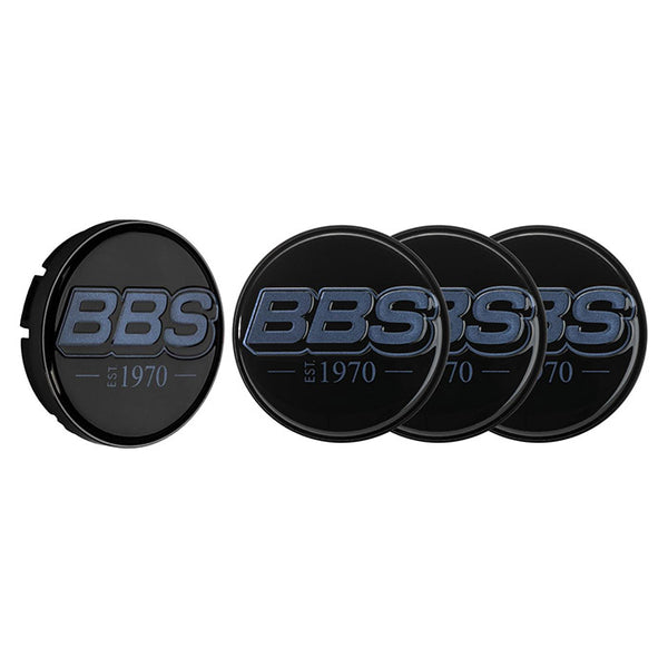 Centerkapsel 56 mm sort med indigo blå logo til BBS fælge, sæt 4 stk - BBS