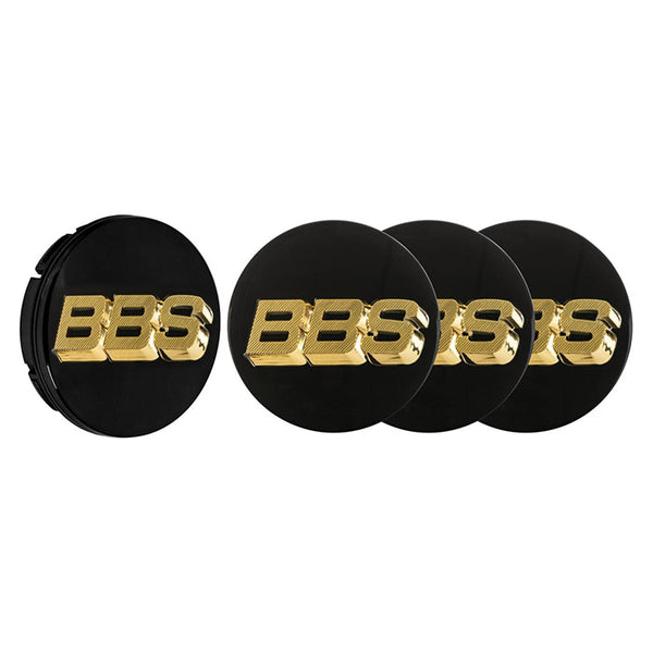 Centerkapsel Ø56mm sort med guld logo, sæt 4 stk - BBS