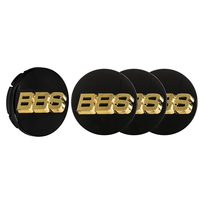 Centerkapsel Ø56mm sort med guld logo, sæt 4 stk - BBS
