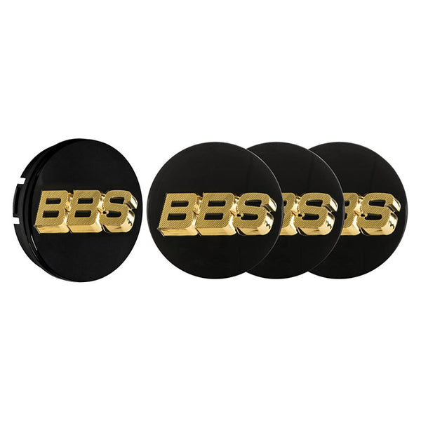Centerkapsel Ø56mm sort med guld BBS-logo, sæt 4 stk - BBS