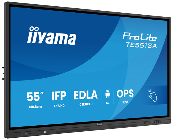 iiyama TE5513A-B1AG skilte display Interaktivt fladpanel 138,7 cm (54.6) Wi-Fi 450 cd/m² 4K Ultra HD Sort Berøringsskærm Indbygget processer Android 18/7