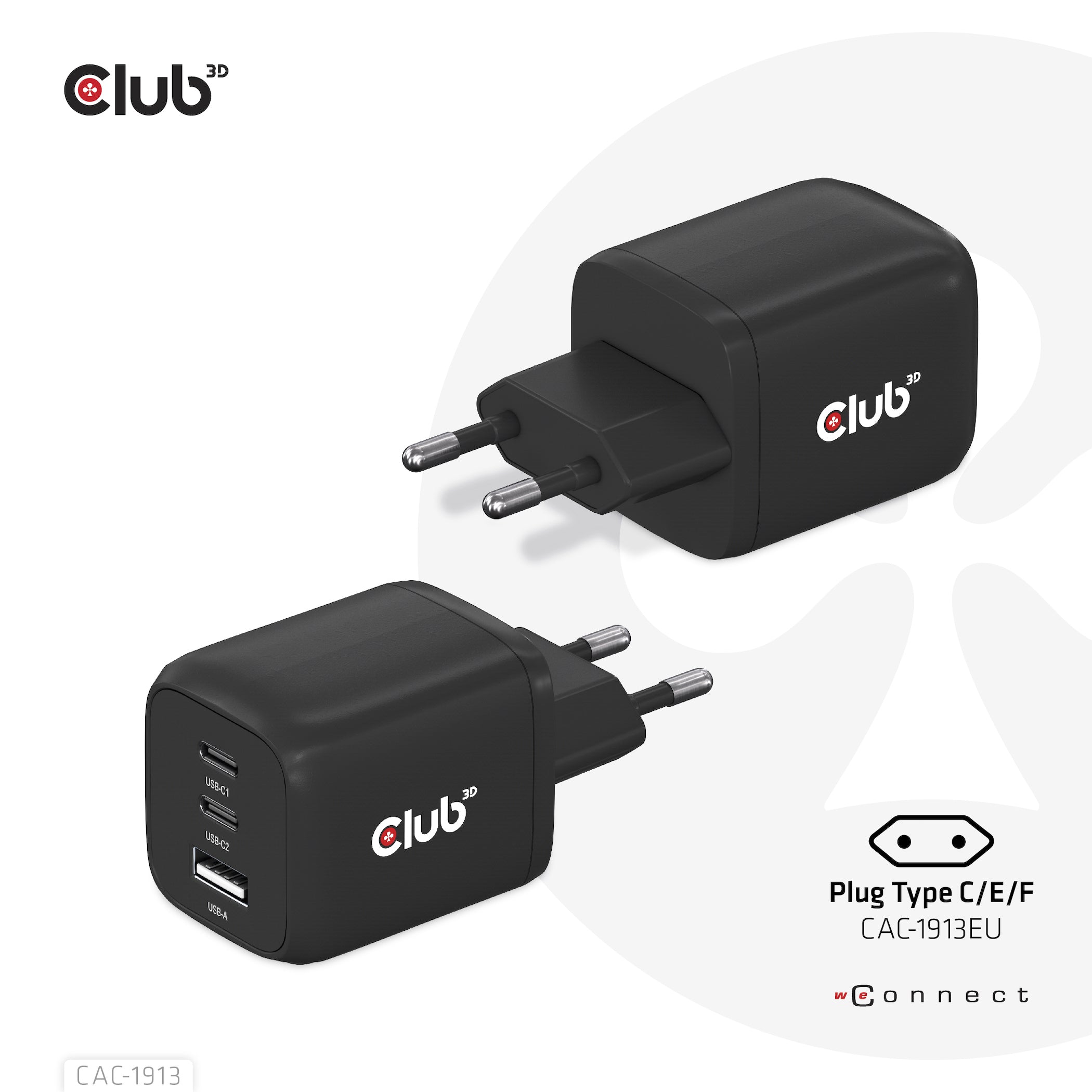 Club 3D CAC-1913EU 65Watt GaN Strømforsyningsadapter