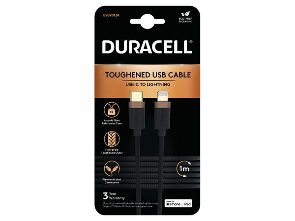 Duracell USB9012A Lightning kabel Sort