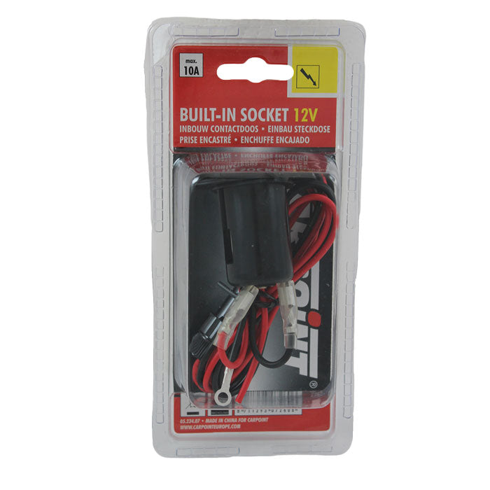 12V indbygningsstikkontakt med låg og skruehuller - Carpoint