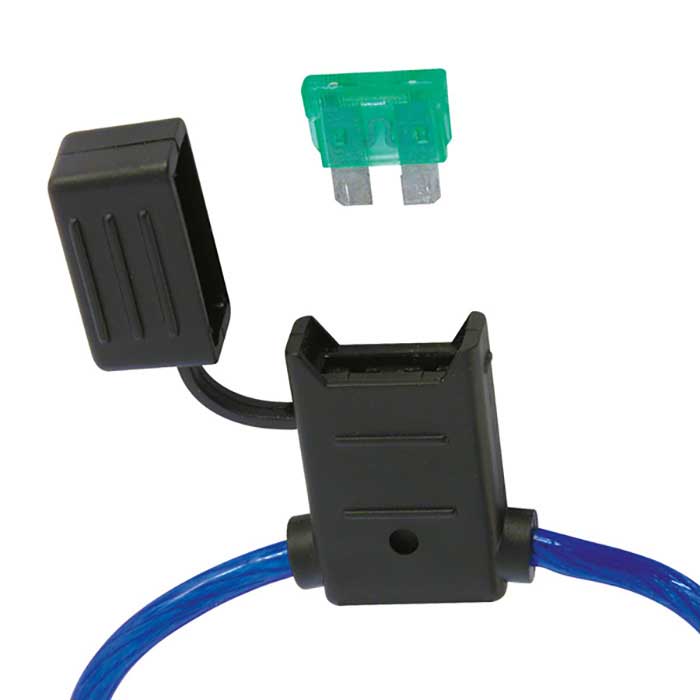 Sikringsholder med låg, 30A fladsikring og to ledningsender - Carpoint