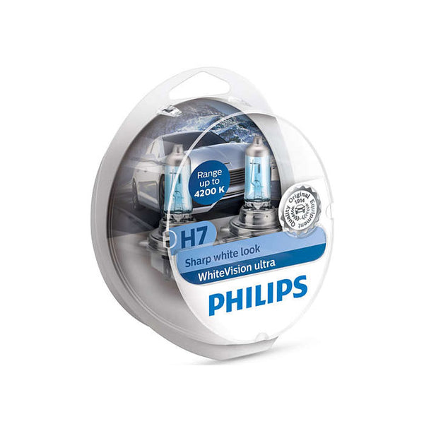 Halogenpærer H7/W5W 12V WhiteVision Ultra - forbedret hvidt lys til bil, sæt - Philips