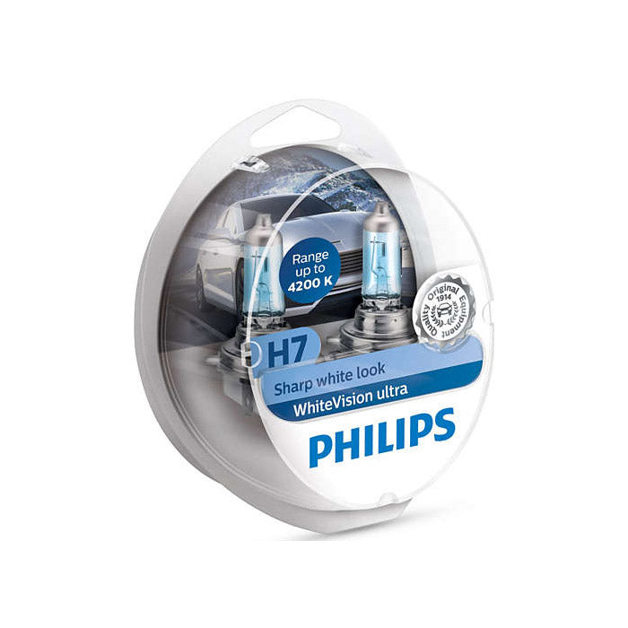 Halogenpærer H7/W5W 12V WhiteVision Ultra - forbedret hvidt lys til bil, sæt - Philips
