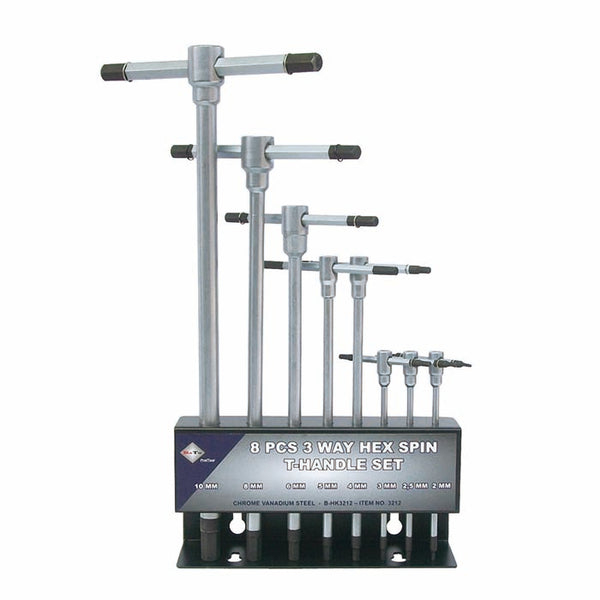 Stiftnøglesæt T-greb 2,0 - 10,0 mm, 8 dele i metal - Bato