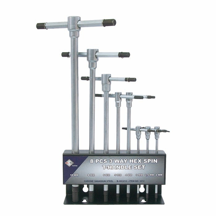 Stiftnøglesæt T-greb 2,0 - 10,0 mm, 8 dele i metal - Bato