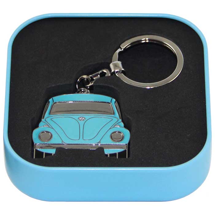 Nøglering VW Bobbel blå - retro bilnøgleanhænger i gaveæske - vw-collect