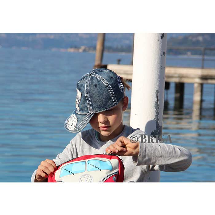 Blå justerbar kasket med VW T1 bus motiv - one size, vw-collect