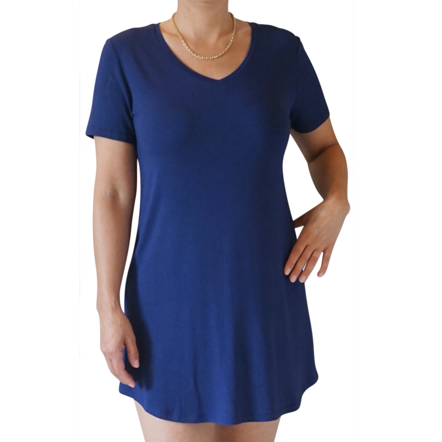 Dame natkjole kort ærme - Mørke Blå