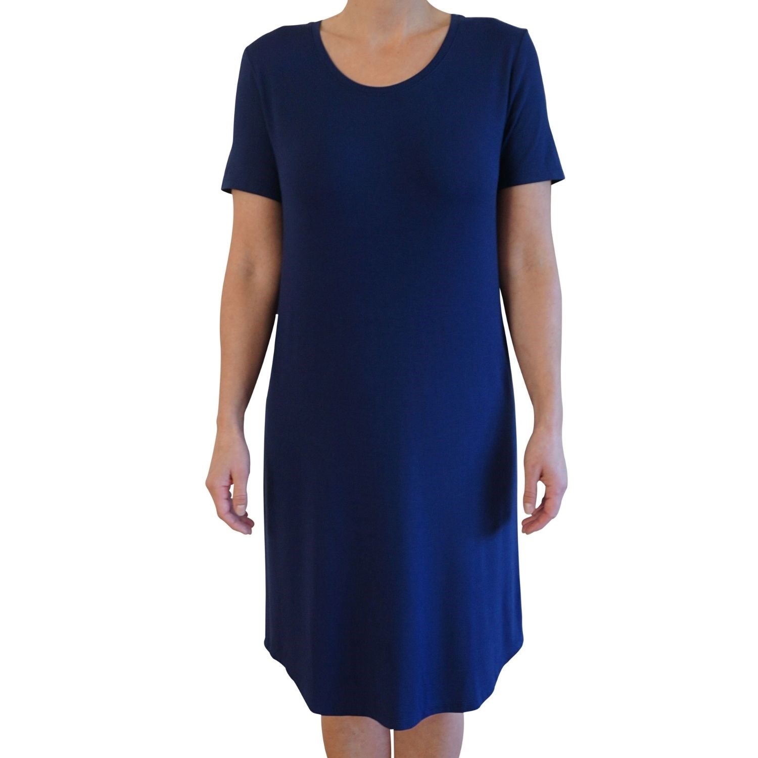Dame natkjole halvlang med kort ærme - Mørkeblå