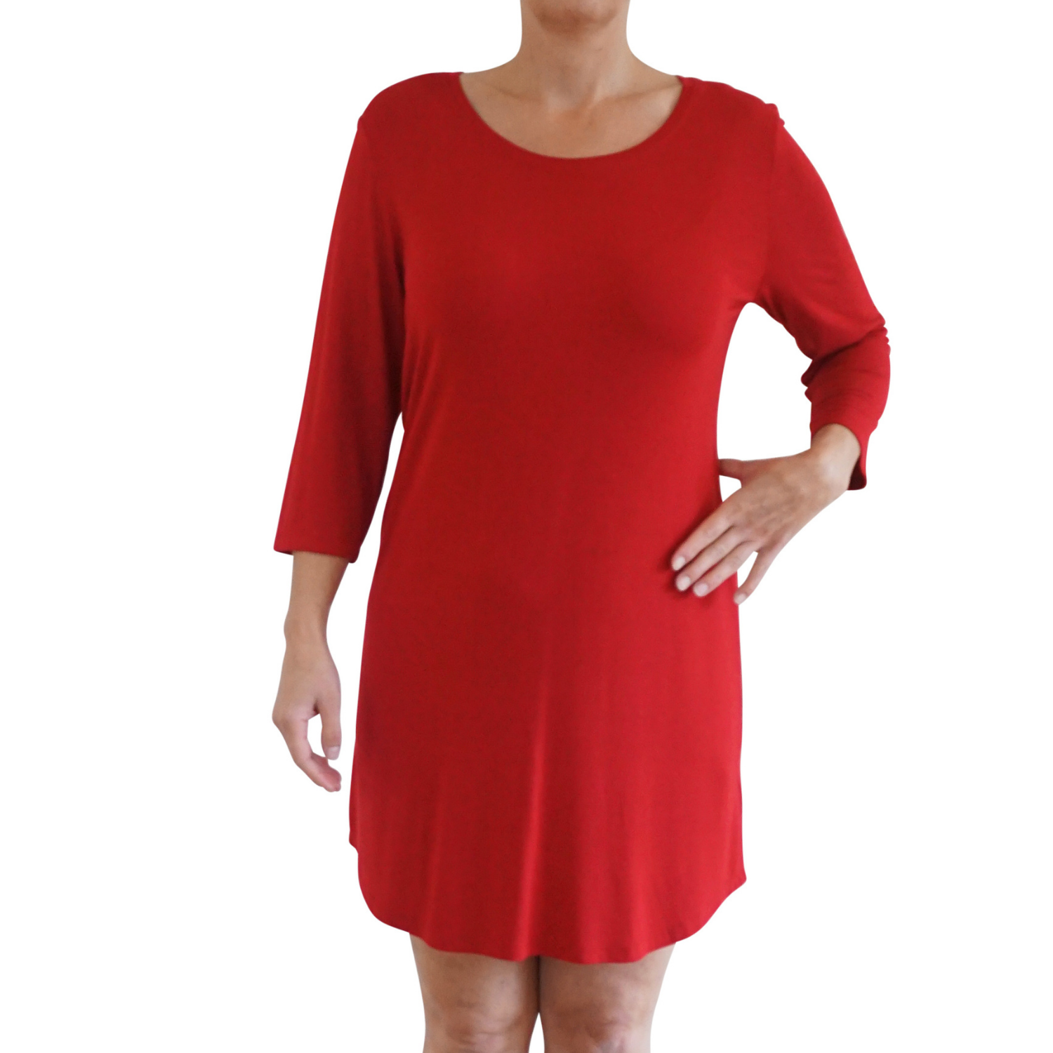 Dame natkjole med 3/4 ærme - Rød