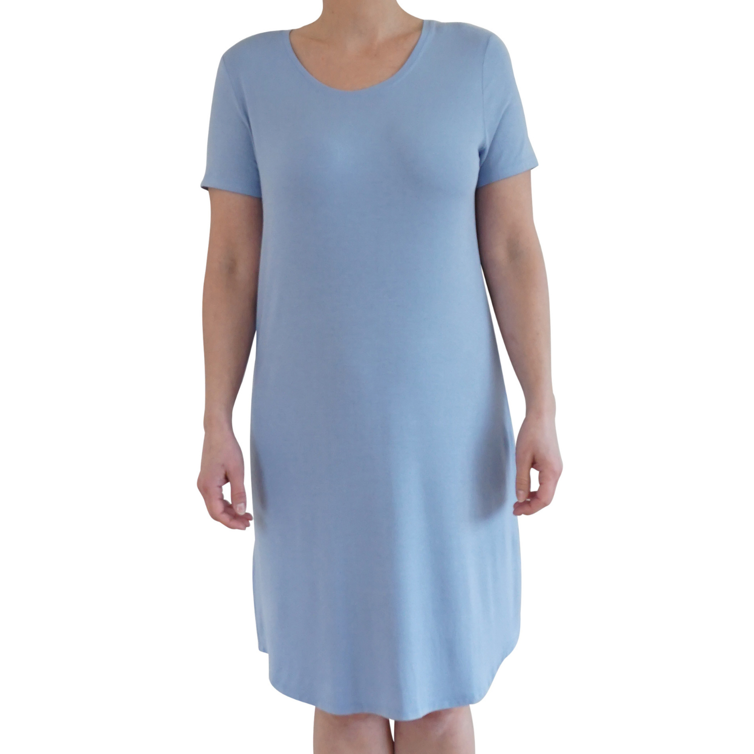 Dame natkjole halvlang med kort ærme - Lyse Blå