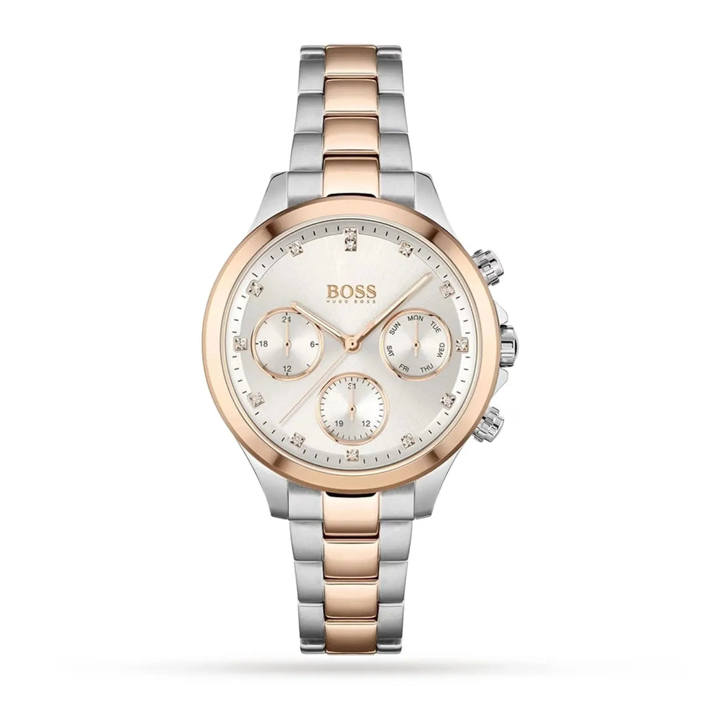 Hugo Boss Womens 1502564 Pandora Two Tone Stainless Steel Watch With Rose Gold Accents