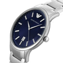 Emporio Armani Mens Ar11180 Silver Tone Stainless Steel Watch With Blue Dial