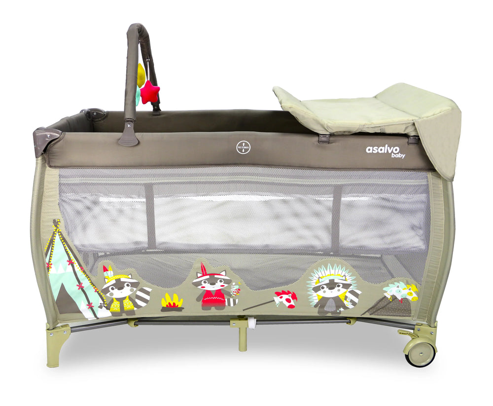 Weekendseng Complet Med Indsats Foldbar – puslebord og åbning, Vaskebjørn – Asalvo