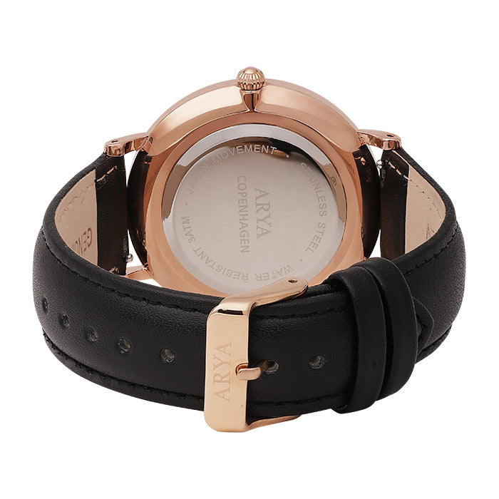 Herreur 40 mm Rose Gold Sort Læder Vandtæt Miyota - Arya Copenhagen